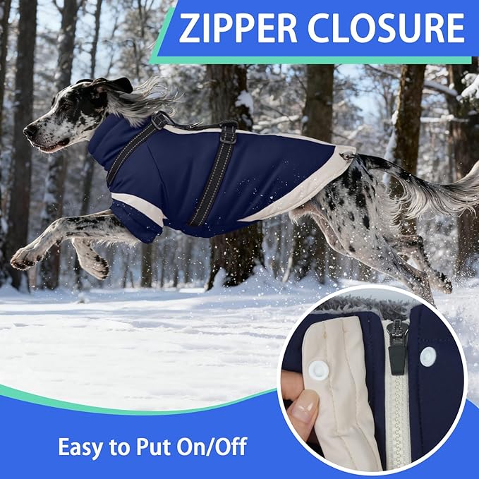 MIGOHI Thermal Large Dog Coat with Harness Waterproof Jacket for Large Dogs,Thick Dog Winter Coat,Snow Jacket for Dogs Windproof for Hunting Camping Chilly Days,Doberman,Great Dane,XXXL,NavyBlue
