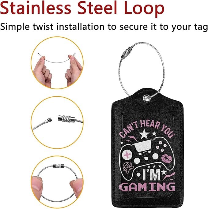 2 Pack Luggage Tags for Suitcase, Privacy Cover ID Label with Stainless Steel and Address Card for Travel Bag Backpack Cruise Ship Essentials Tag Women - Can't Hear You I'm Gaming Gamer Girl