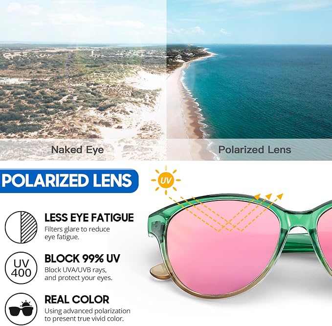 Myiaur Polarized Sunglasses for Women, Trendy Cat Eye Sun Glasses UV400 Protection Classic Retro Shade 2 Pack