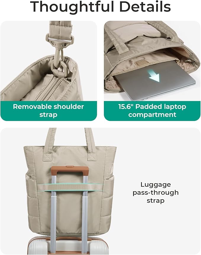BAGSMART Tote Bag for Women, Lightweight Puffy Tote Bag with Compartments Shoulder Bag Handbag for Travel, Work, Gym