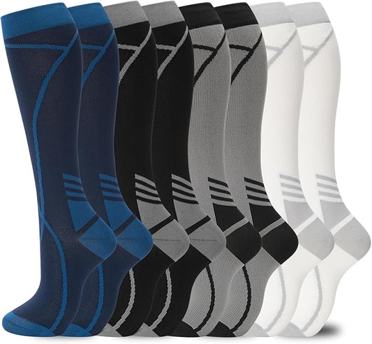 Compression Socks for Women Men Circulation Knee High 8 Pairs for Nurses, Running, Travel, Athletic