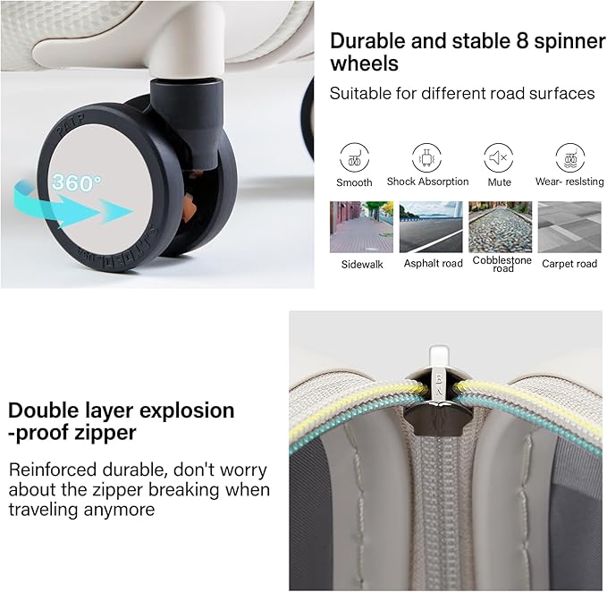 Hanke 20 Inch Expandable Carry on Luggage 22x14x9 Airline Approved Lightweight PC Hard Shell Suitcases with Wheels Travel Luggage Rolling Suitcase Travel Luggage Bag for Weekender(Ivory White)