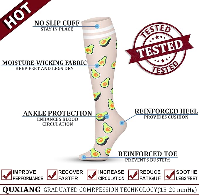 QUXIANG Copper Compression Socks for Women & Men Circulation (8 Pairs) - Best for Running Athletic Cycling - 15-20 mmHg