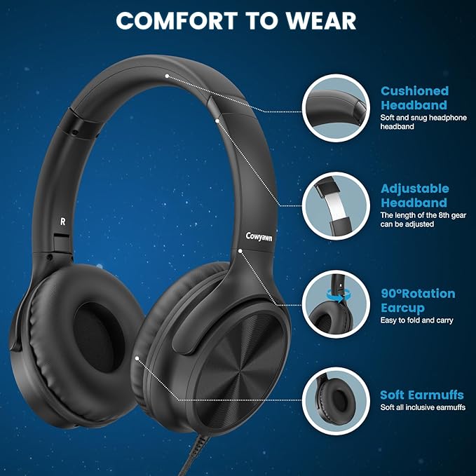 USB C Headphones Wired, Over Ear USB C Wired Headphones with Microphone, Volume Control, HD Stereo Sound,Foldable USB Type C Headphone for Adult/Teens/Laptop/Computer/iPhone 15/16 Series,Black