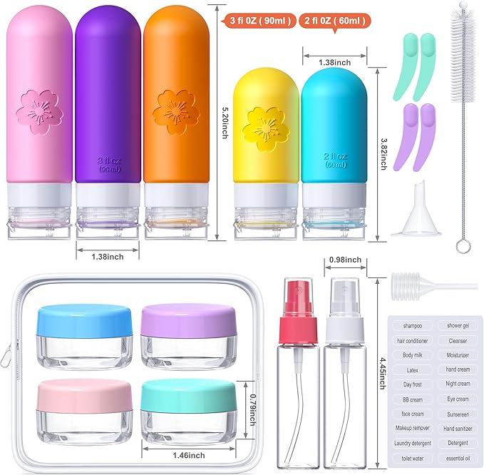 20Pack Travel Bottles for Toiletries, Silicone TSA Approved Travel Size Containers, Travel Essentials Leak Proof Refillable Liquid, Travel Shampoo and Conditioner Bottles