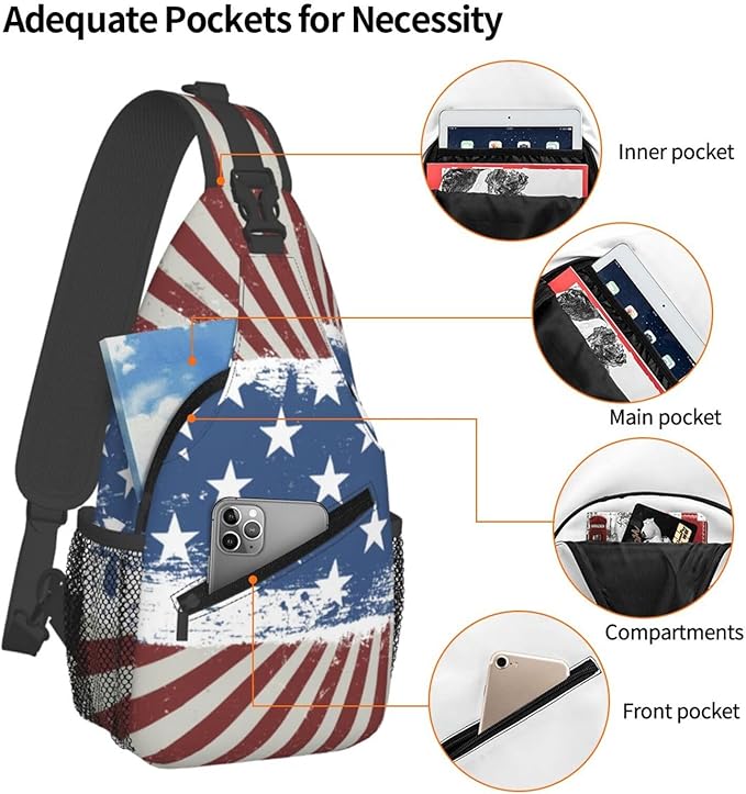 American Flag Sling Bag Multipurpose Crossbody Sling Backpack Travel Cycling Hiking Shoulder Bag For Women Men
