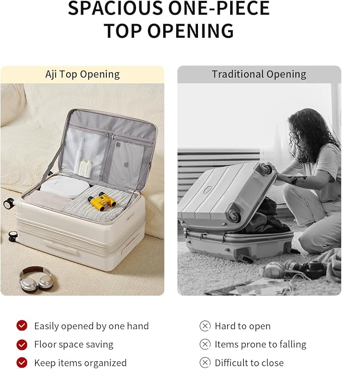 aji Expandable Top Opening 26 Inch Checked Luggage with Spinner Wheels, Large Suitcase with TSA Lock, Hard Shell Travel luggage Suitcases for Men Women, for 20+Days Travel, Coconut White