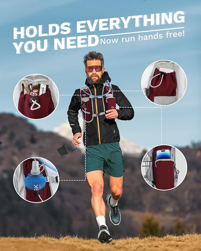 Running Vest for Women and Men, Hydration Running Backpack, Runners Vest, Hydration Vest, with Front Phone Holder, Adjustable Chest and Waist Strap