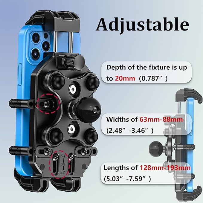 Motorcycle Phone Mount with Vibration Dampener & Secure Lock，[Size Adjustable] Bike Cellphone Holder for ATV Scooter for 5.4-7.2" Smartphones