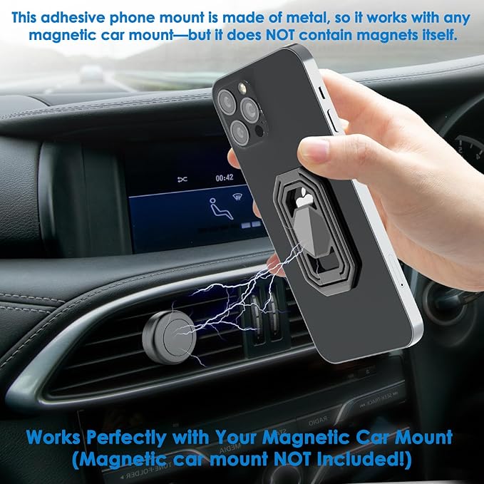 Phone Ring Holder Finger Kickstand, Upgraded 360° Rotation Metal Phone Grip for Magnetic Car Mount Foldable Cell Phone Stand Compatible with Most Smartphones
