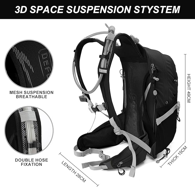 Hydration Pack,20L Hydration Backpack, Hiking Internal Frame Backpacks with 2L Hydration Water Bladder and Rain Cover, for Cycling,camping, hunting,Ski, Snow for Men, Women (black)