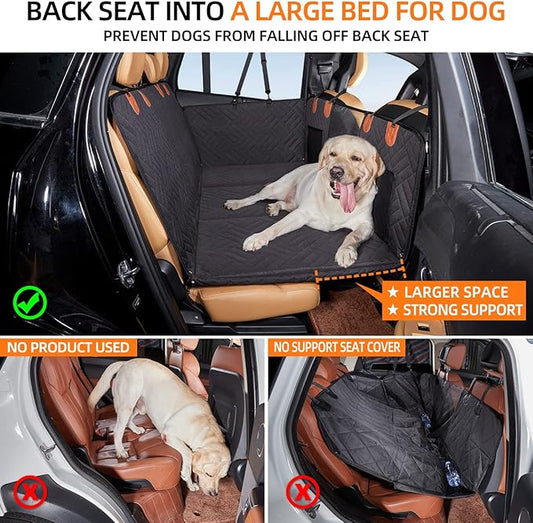 YJGF Back Seat Extender,Dog Seat Cover for Back Seat,Hard Bottom Car Seat Cover for Dogs,Dog Hammock for Car,Back Seat Pet Cover for Dogs(Black)
