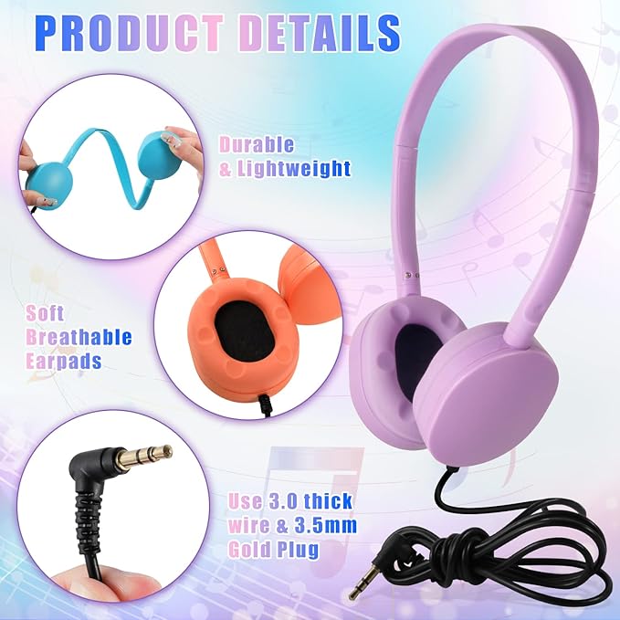 CN-Outlet Classroom Kids Headphones Bulk 100 Pack 10 Colourful Class Set of Headphones for Students Children Toddler Boys Girls Teen and Adult