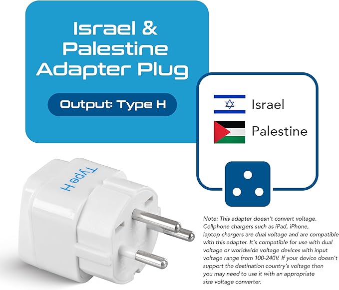 Ceptics Israel Power Adapter Travel Universal Plug,Works in Palestine,Jerusalem,Holy City-Perfect for Charging your Electronic Devices (Type H)- Safe Grounded Connection-3 Pack (GP-14-3PK),White