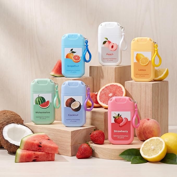 6 Pack Hydrating Hand Sanitizer Spray Travel Size Hand Sanitizer with Keychain Portable Pocket Spray Reusable Sprayer Bottle for Women Adults Office Family School Purse Backpack