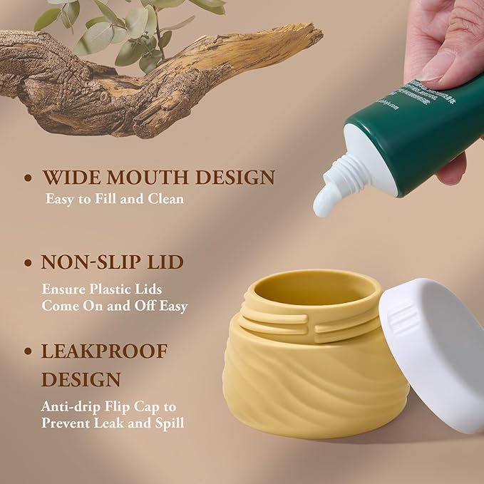 Travel Containers for Toiletries, Silicone Jar with Lid Eternal Moment, TSA Approved Travel Size Bottles with Clear Bag, Leak-proof Traveling Accessories Cosmetic for Lotion Face Body Cream (4 Pack)