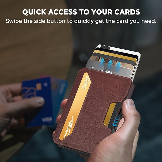 Slim Wallet for Men - Minimalist Mens Wallet with Money Clip, Aluminum Pop Up Card Case and Leather Slots Credit Card Holder RFID Blocking Wallet for Men with Gift Box