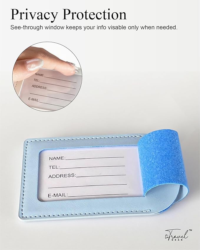 Luggage Tags for Suitcases,2 Pack PU Leather Privacy Protection Bag Tags Travel Accessories Essentials,Light Blue