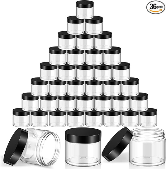 SATINIOR 36 Pieces 0.17 oz Plastic Jars with Lids Wide Mouth Airtight Reusable Container Acrylic Cosmetic Small Jars for Lotions Ointments Travel Toiletries Creams Make up Storage(Black)