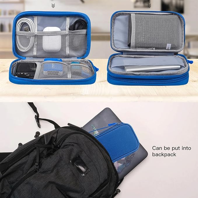 Travel Cord Organizer Case, Electronic Accessories Bag, Tech Electronic Case, Electronics Travel Organizer Bag for Cable, USB, Cord, Charger, Phone, Power Bank, Earphone (Blue, Large)