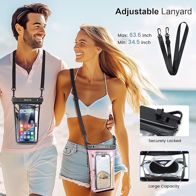 Large Waterproof Phone Pouch, Floating Waterproof Pouch for iPhone 16 15 14 13 12 Pro Max Galaxy S25 S24 S23, Adjustable Lanyard, IPX8 Waterproof Bag for Beach Cruise Swimming Rafting Boating