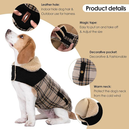 Dog Winter Coat for Small Dogs, Puppy Solid Jacket, Pet Warm Coat for Cold Weather, Windproof Pets Thickened Outfits Garments Indoor Outdoor, Beige XS