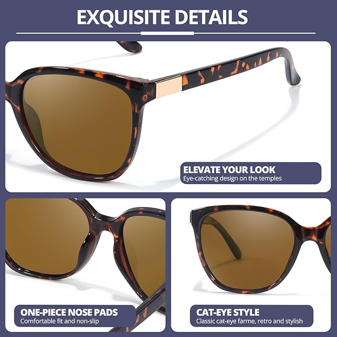 FIMILU Polarized Sunglasses for Women, Trendy Fashion Sun Glasses Square Retro Glasses UV Protection for Daily Outdoor 2pack