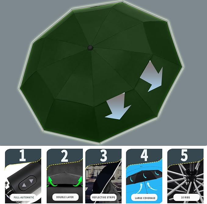 MRTLLOA 42/49 Inch Compact Windproof Travel Umbrella for Rain, Lightweight, Portable, Automatic, Strong, Waterproof Folding Umbrellas for Women, Men and Teenagers