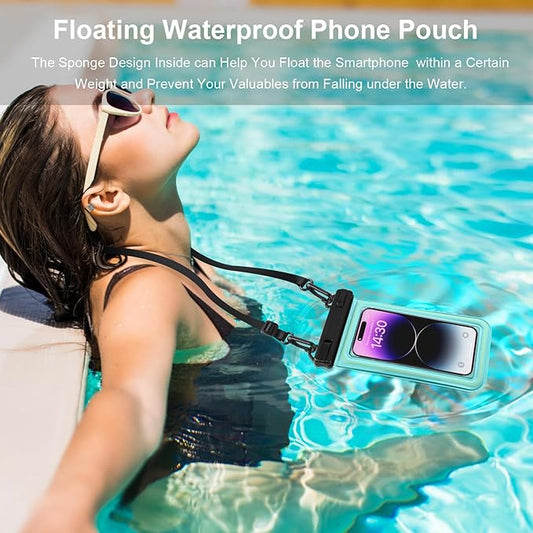 Floating Waterproof Phone Pouch, Water Proof Cell Phone Dry Bag with Adjustable Lanyard, IP68 Waterproof Phone Case for iPhone 16 Pro 15 14 13 Pro Max Samsung Galaxy Google, Up to 6.7'' Green