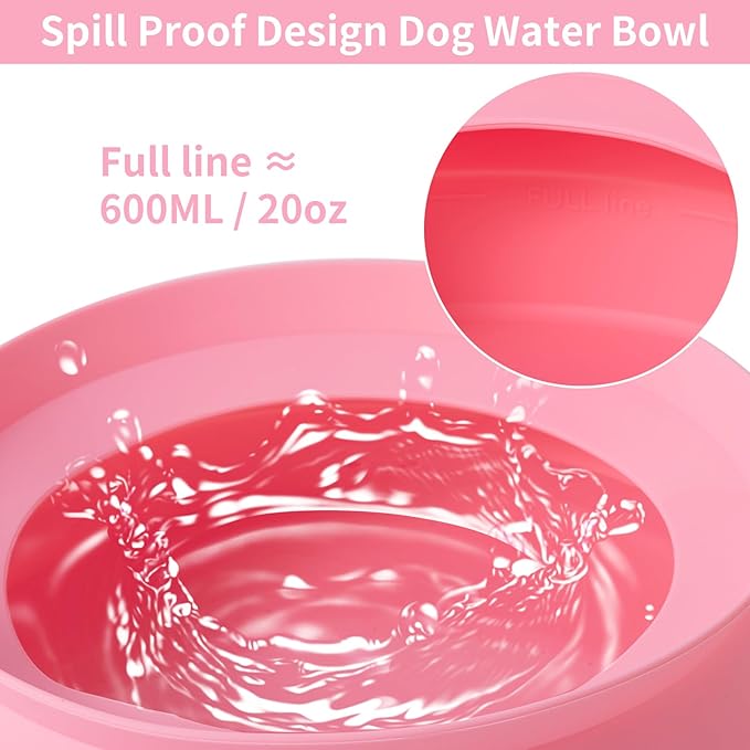 SLSON Spill Proof Dog Water Bowl for Cars,Collapsible No Splash Dog Travel Bowls Integrated Molding Portable Pet Bowl for Road Trip Truck,RV,SUV,Boat Accessories (Pink)