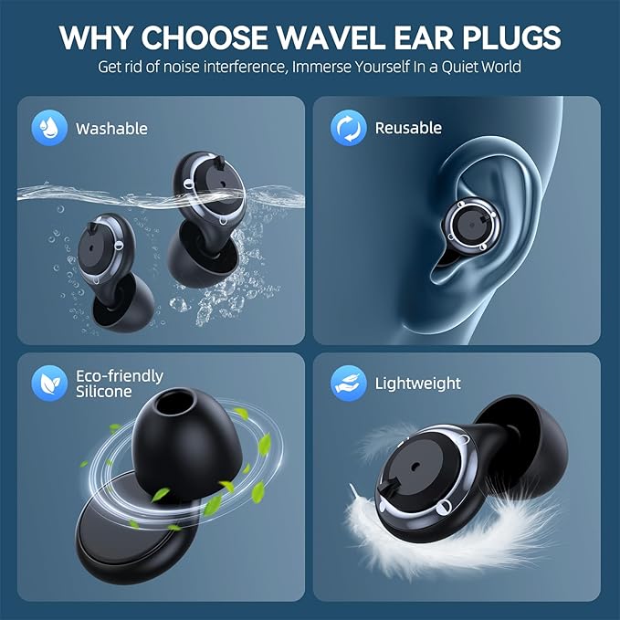Reusable Adjustable Ear Plugs for Sleeping, Soft Silicone Noise Cancelling with 3 Modes (17-35dB) for Snoring/Travel/Concerts/Hearing Protection | 7 Pairs Tips (XS/S/M/L) | Magnetic Case | Black