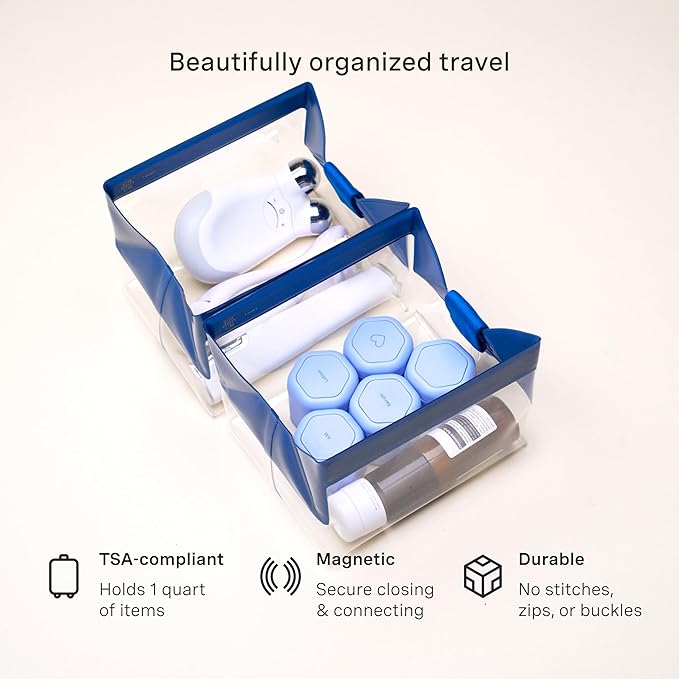 Cadence Parcel - Clear Kit with Magnetic Closure - Durable and Leak-Resistant Travel Toiletry Kit - TSA-Compliant & Modular Design - Hygiene Bag for Travel Essentials - 1 Qt - Cove