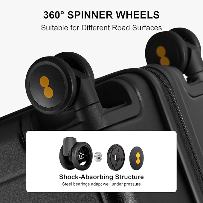 LEVEL8 Elegance Matte Luggage Set, 20 Inch Carry-on Luggage, 28“ Large Suitcase Lightweight Hardside Suitcases with Wheels,Tsa Lock,2-Piece Set(20/28), Black