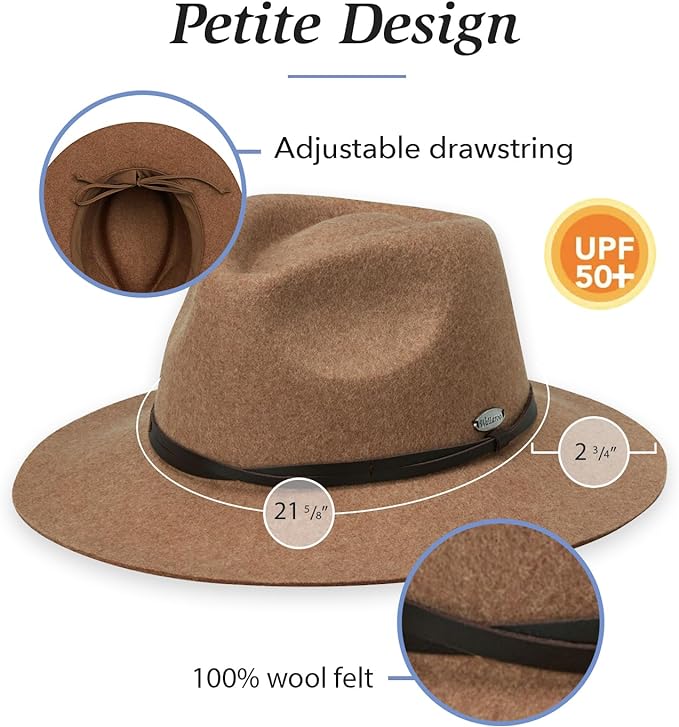 Wallaroo Hat Company Women’s Petite Aspen Fedora – UPF 50+, UV Sun Protection Hat, Packable Design, Adjustable, Small Size
