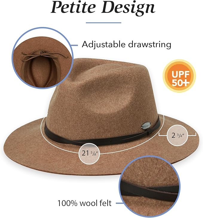 Wallaroo Hat Company Women’s Petite Aspen Fedora – UPF 50+, UV Sun Protection Hat, Packable Design, Adjustable, Small Size