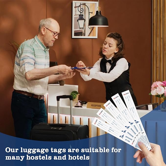 1000 Tags Paper Luggage Tags for Hotels Baggage Claim Check Tags with Transfer Tape Serial Numbering Paper Luggage Tags Hotel Luggage Claim Tag Claim Ticket for Suitcase Motel Bag Storage (White)