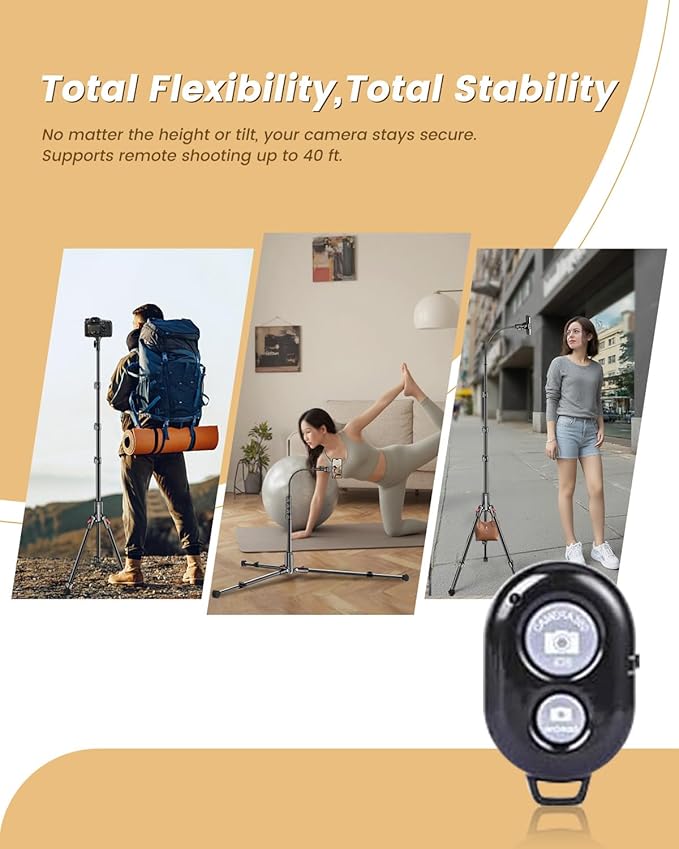 CAMBOFOTO 84" Phone Tripod, Tall Tripod Stand for Selfies with Flexible Gooseneck & Remote, Compatible with iPhone Android, Travel/Gopro/Ring Light/Webcam/Video Recording/Vlogging