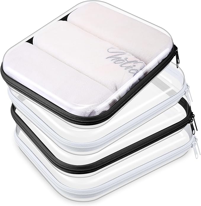 Hoolerry 4 Pcs Hard Clear Zipper Case Makeup Bags Plastic Pencil Pouch Transparent Storage Box Containers for Cosmetics, Snacks, Building Blocks, Puzzles(Black and White,9.8 x 7.9 x 2 in)