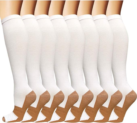 Graduated Copper Compression Socks for Men & Women Circulation 8 Pairs 15-20mmHg - Best for Running Athletic Cycling