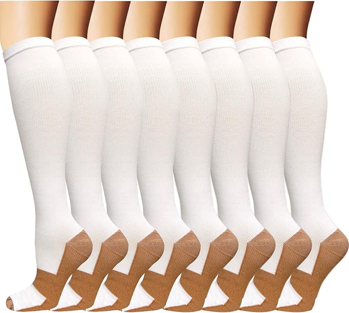Graduated Copper Compression Socks for Men & Women Circulation 8 Pairs 15-20mmHg - Best for Running Athletic Cycling