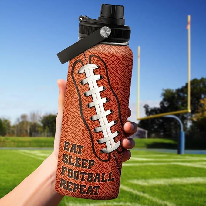 Football Water Bottle 32oz Insulated Stainless Steel Sports Bottle - Gift for Football Fans