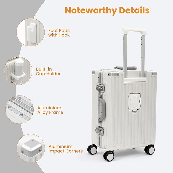 Carry On Luggage 22x14x9 Airline Approved, Zipperless Luggage Carry On, Hard Shell Suitcases with TSA Lock, Lightweight Carry On Suitcases with Aluminum Frame (white, 20inch)