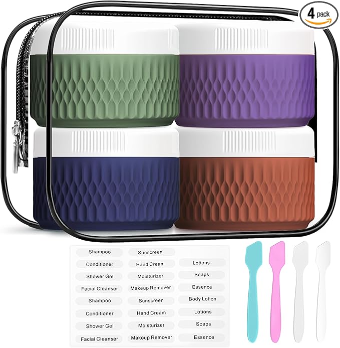 Travel Containers for Toiletries, Silicone Cream Jars BPA Free, TSA Approved 2oz Travel Size Containers, Leak-proof Travel Essentials with Lid for Cosmetic Face Hand Body Glitters