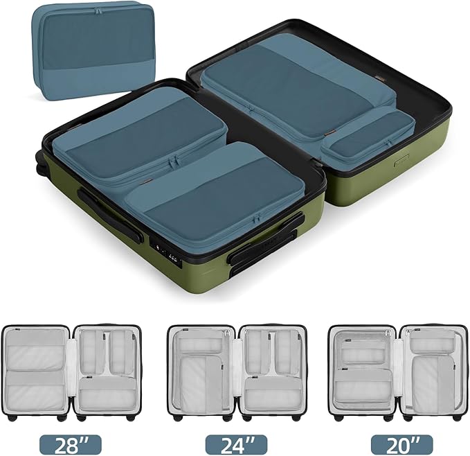 4 Piece Compression Packing Cubes for Suitcases and Backpack, Lightweight Travel Organizers (Gray Blue)