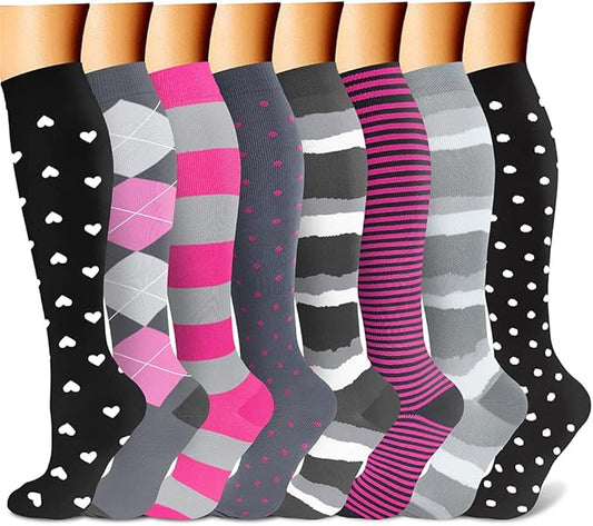 CHARMKING Compression Socks for Women & Men Circulation (8 Pairs) 15-20 mmHg is Best Support for Athletic Running,Cycling