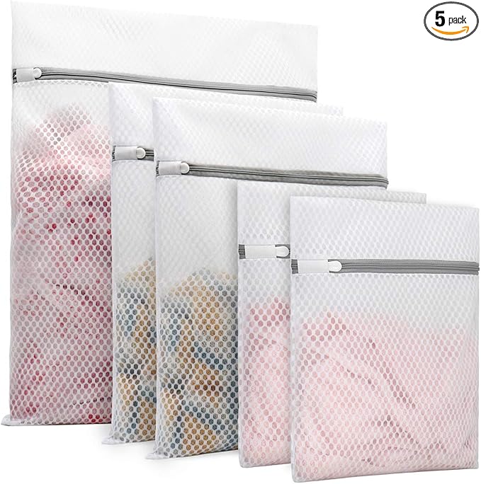 Muchfun 5Pcs Durable Honeycomb Mesh Laundry Bags for Delicates (1Large, 2Medium, 2Small)
