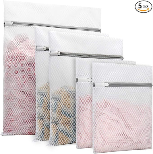 Muchfun 5Pcs Durable Honeycomb Mesh Laundry Bags for Delicates (1Large, 2Medium, 2Small)