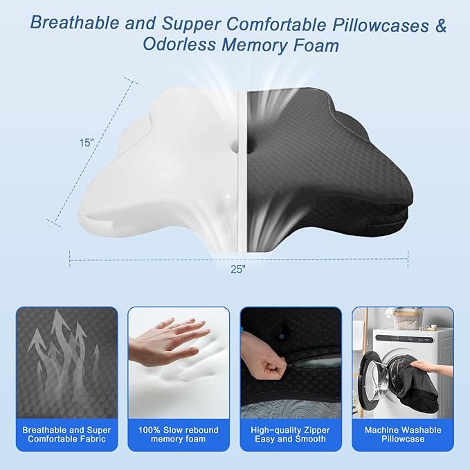 Pain Relief Cervical Pillow for Neck Support, Adjustable Ergonomic Pillow Cozy Sleeping, Odorless Orthopedic Memory Foam Pillows, Contour Bed Pillow for Side Back Stomach Sleeper-King Size