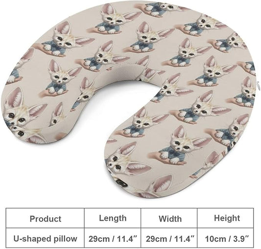 Soft Memory Foam Travel Pillow Chin Support Cute Fennec Fox, Removable Washable Cover for Airplane Car Home Office Nap