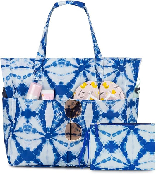 KABAQOO Extra Large Beach Bag Waterproof Sandproof Women Beach Tote with Zipper & Wet Compartment for Pool Gym Grocery Travel